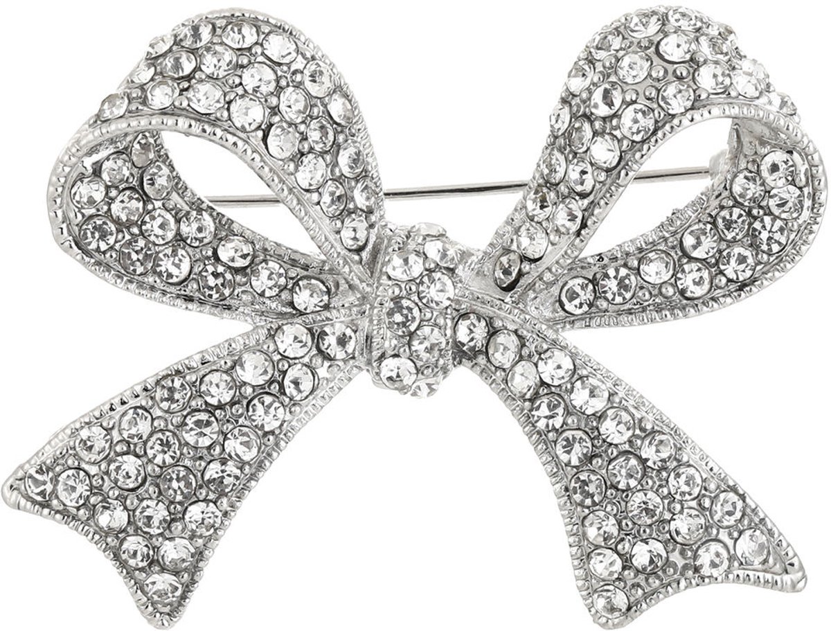 Broche strik - Michelle Bijoux - Dames broche - Dames sieraden - Broche met strik - Zilver - Stainless Steel (verkleurt niet!) - Kerst sieraden - Kerst cadeau - Sinterklaas - Moederdag - Valentijn - Broches - Zilveren broche - December cadeau