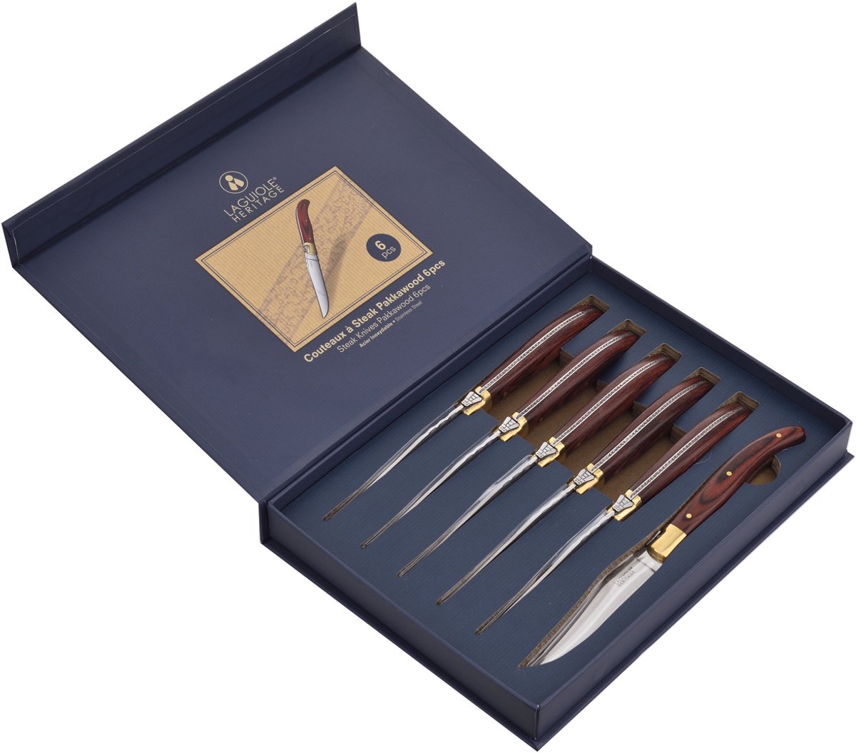 Laguiole Steakmessen - Exclusieve set (6 stuks) - Houten doos - Walnoot Hout - Steakmessen - Steakmes