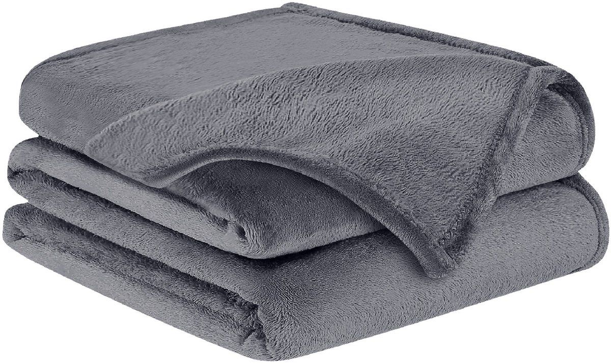 BARBONS fleece deken - plaid dekens - 150x200 - zachte warme fluffy - antraciet