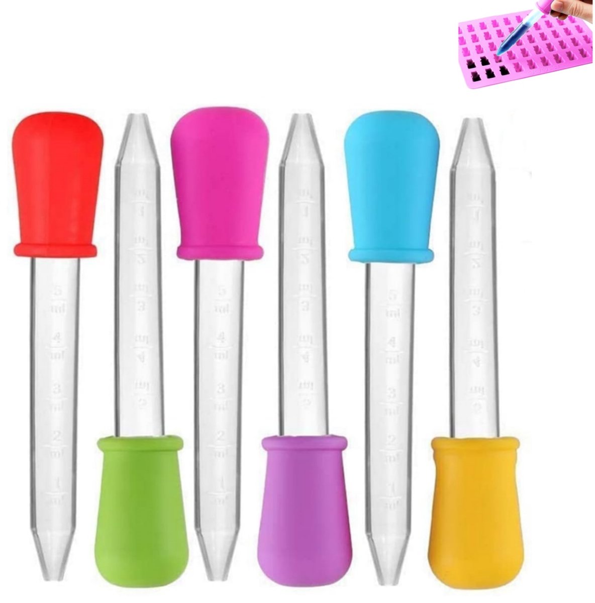 6 stuks - vloeistof druppelaar - 5 ml vloeistof druppelaar - Doorzichtige plastic druppelaar - Plastic druppelaar met bolvormige kop - Geschikt voor snoepvormen voor kinderen