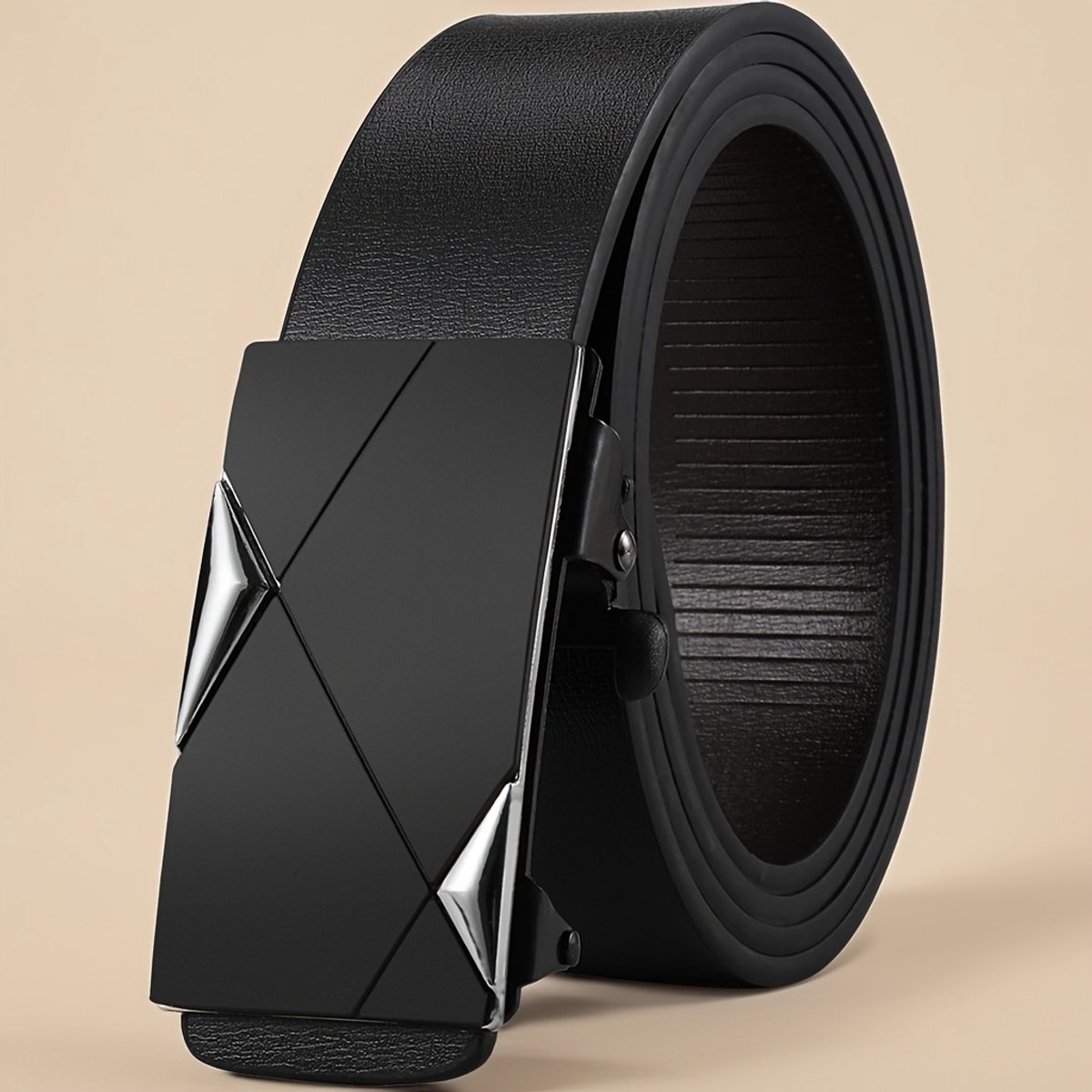 Men's Automatic Buckle Belt - Black with Gold Geometric Pattern, Suitable for Formal Office and Casual Occasions, Single-Point Closure Design, Suitable for Weddings and Everyday Luxury Accessories, Men's Belt Men's Belt Accessory rituals lente