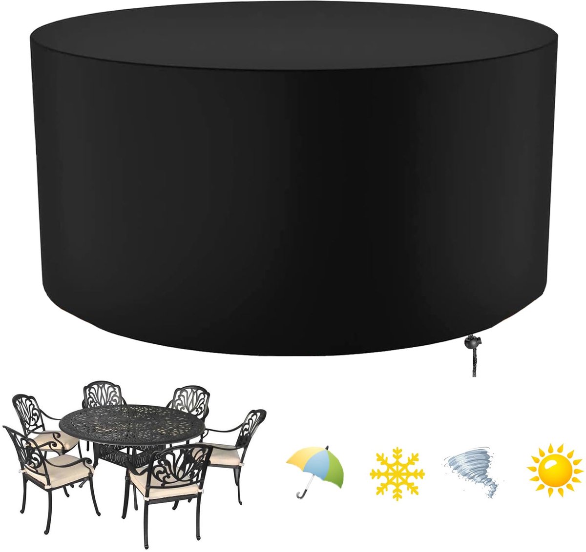 Ynkkvre Tuinmeubelhoes - Buitenhoes voor tafel - Weersbestendige Beschermhoes - 420D Oxford stof met PVC coating - Windbestendig trekkoord ontwerp - Eenvoudig schoon te maken - Geschikt voor alle seizoenen zwart