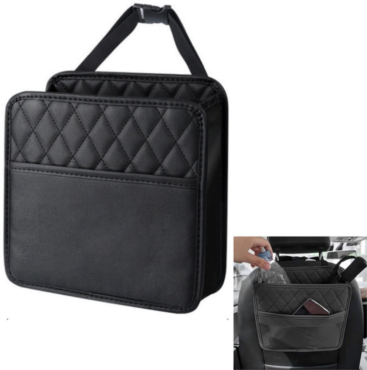 Image of 1 artikel - Auto achterbank organizer - Auto achterbank ophangtas - Hangende organizer - Auto opbergdoos - Essentiële auto reisaccessoire - Zwart - 25 x 25 cm - Geschikt voor de meeste auto's