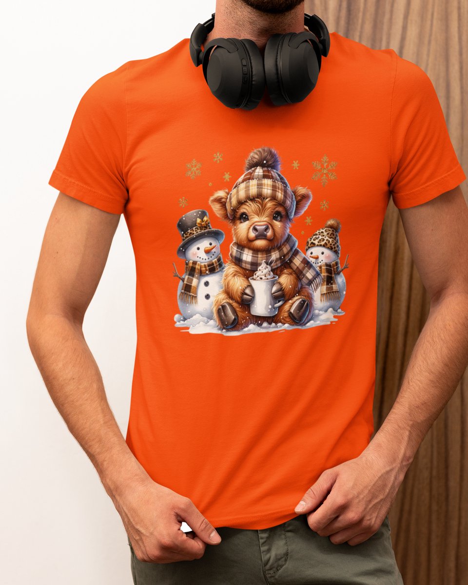 Hooglander Kerst - Kerst T-shirt Oranje - Grappig T-shirt - Maat L - Kerst Cadeau Mannen - Limited Edition