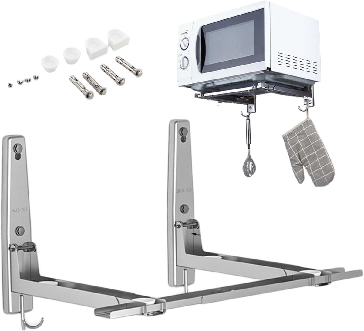Microwave Holder, Muurbeugel voor magnetron, muurbeugel voor magnetron, gepolijst, Ophangsysteem, opvouwbaar en stevig schap met ophanghaken, veelzijdig RVS Verstelbare Muurbeugel Magnetron - Cyslmuk®