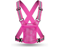 Hardloopvest - Reflecterend vest - Reflecterende hardloopkleding - Hoge zichtbaarheid - Veiligheidsvest - Verstelbare reflecterende kleding - Met zakken - Geschikt voor nachtelijk wandelen - Joggen - Fietsen -Roosrood