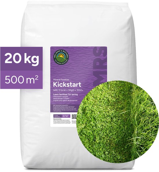 MRS Kickstart - Engrais Gazon Printemps - 20 kg pour 500 m² - Fertilisation printanière complète - Stimule la croissance du gazon - Action rapide - Convient pour une utilisation après la scarification