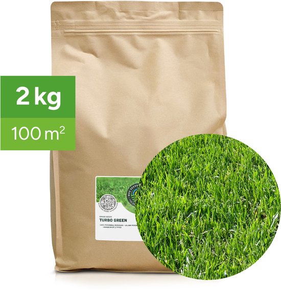 MRS Turbo Green Herstel Graszaad - 2 kg voor 100 m² - Razendsnelle kieming - Geeft onkruid geen kans - Twee soorten Engels raaigras - Vol, sterk en supergroen - NAK-gecertificeerd