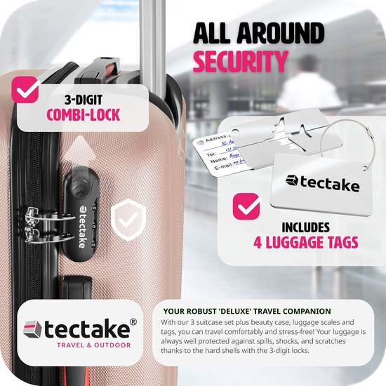 Valises de voyage tectake® - Ensemble de valises Cleo 4 pièces avec pèse-bagages - or rose