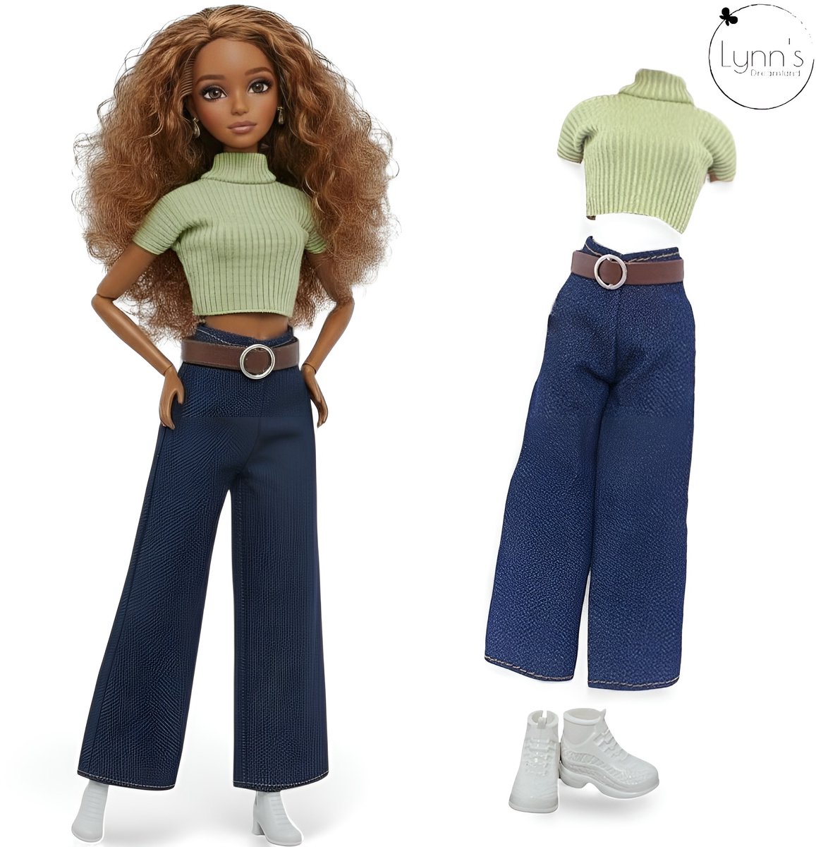 Lynn’s poppenkleertjes - Set ‘Zoë’ - Geschikt voor modepop - Set van 3 complete outfits - Inclusief schoenen en tas - Kledingset voor modepoppen - Cadeauzakje — afbeelding 3