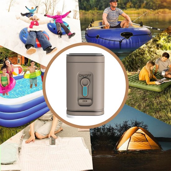 QTTVBTNA - Elektrische Opblaaspomp - 2-in-1 LED Campinglamp - 2400 mAh - Oplaadbare elektrische pomp - Voor luchtbed, opblaasbaar zwembad, zwemring, vacuüm opbergzak - Khaki - 5x5x8,3cm - 1 stuk van QTTVBTNA — afbeelding 4