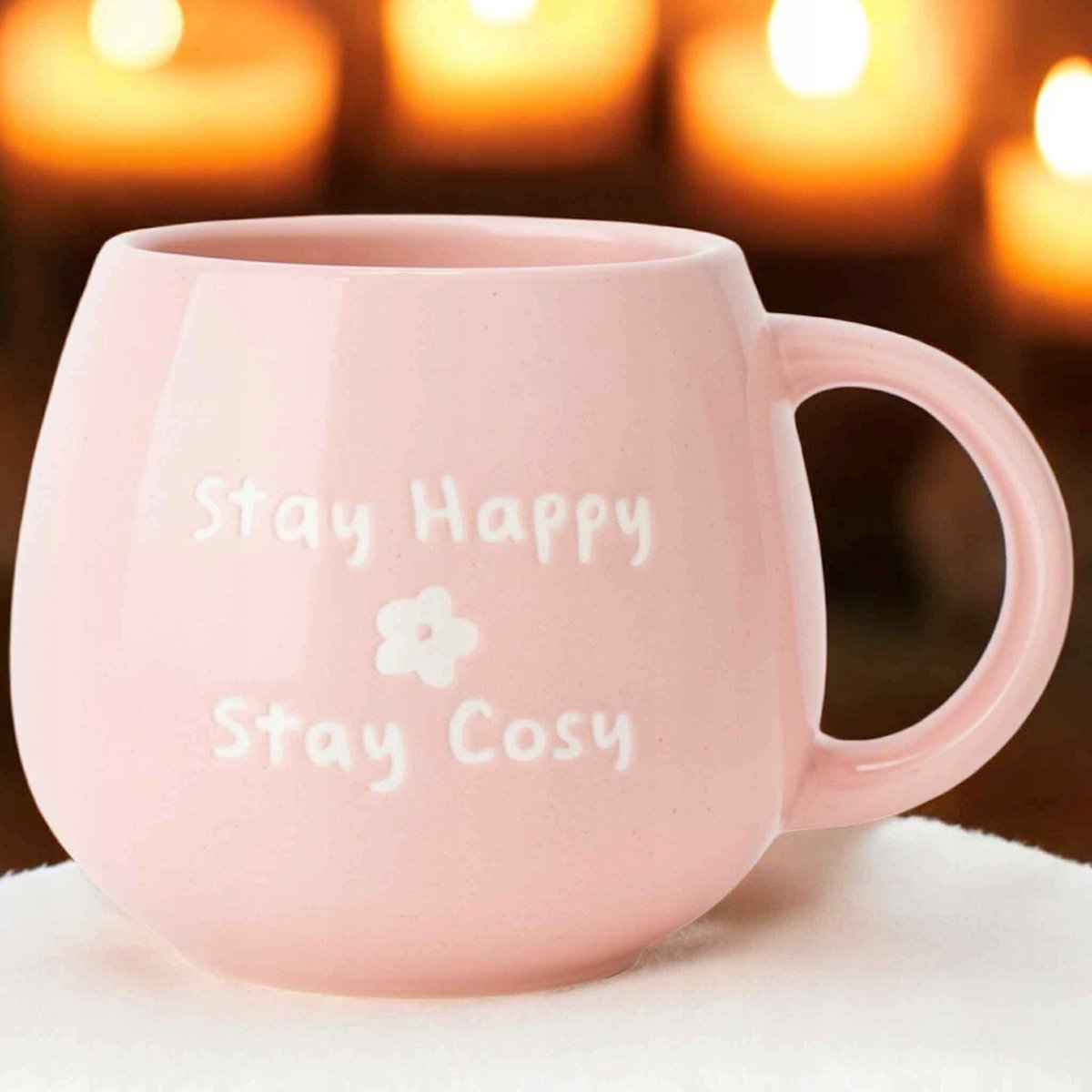 Grote Keramische Mok 450 ml - "Stay Happy Stay Cosy" Roos