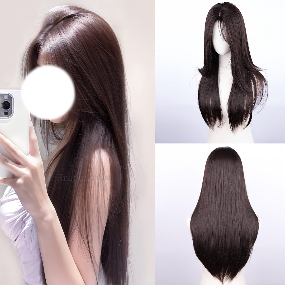 Kraftverdia - Zwarte pruik - Pruiken Dames Lang Haar - Pruiken dames wasbaar - Wig - Haarwerk - Wasbaar - 70 cm - Geschikt voor dagelijks gebruik en feestjes