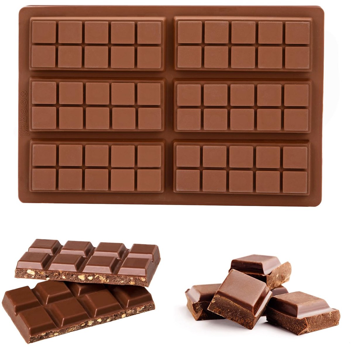 Unyqoos® Flexibele siliconen chocoladevorm voor zes tabletten met antiaanbaklaag