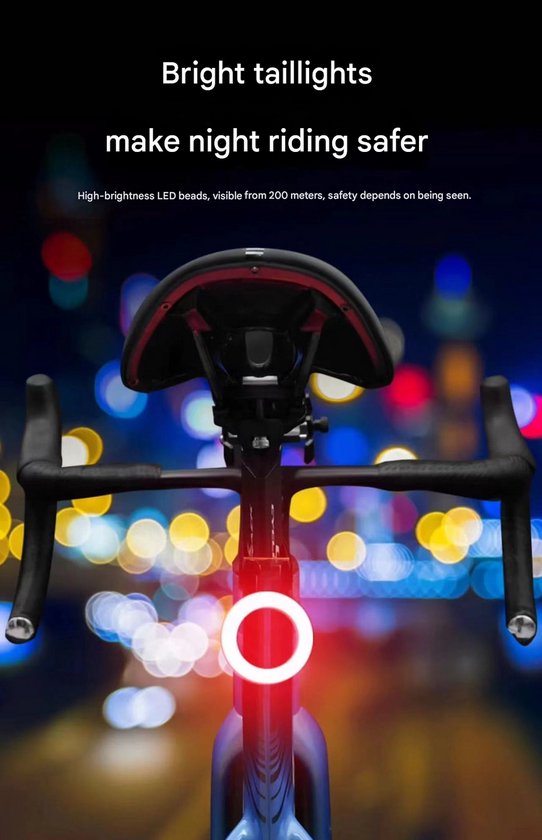 LED-fietsachterlicht, 5 lichtstanden, USB-opladen, IPX3 waterdicht — afbeelding 3