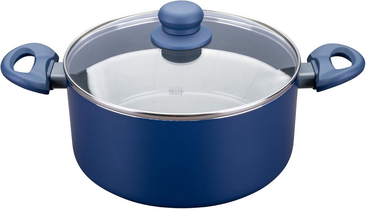 24 cm Antiaanbakpan met Deksel - Gerecycled Aluminium, Keramische Anti-Aanbaklaag, Soft-Touch Handgrepen, Geschikt voor Inductie en Alle Warmtebronnen - Ocean Blue