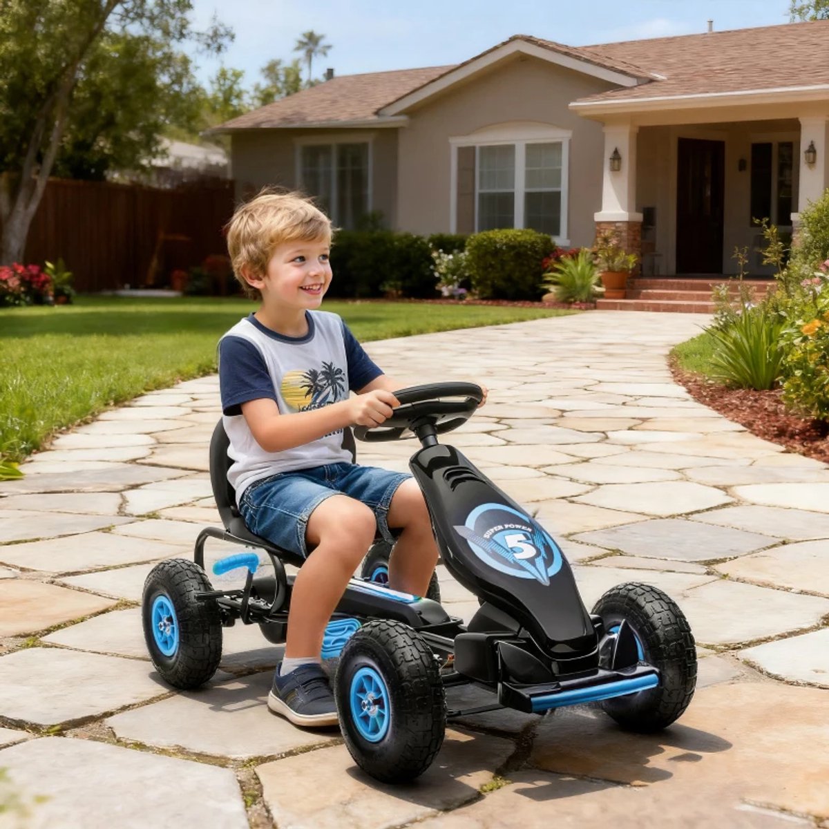 Skelter - GoKart voor Kinderen - Kinderkart met Pedalen - Verstelbaar Zadel - 5+ Jaar - Geschikt voor Binnen en Buiten - Blauw+Zwart — afbeelding 8