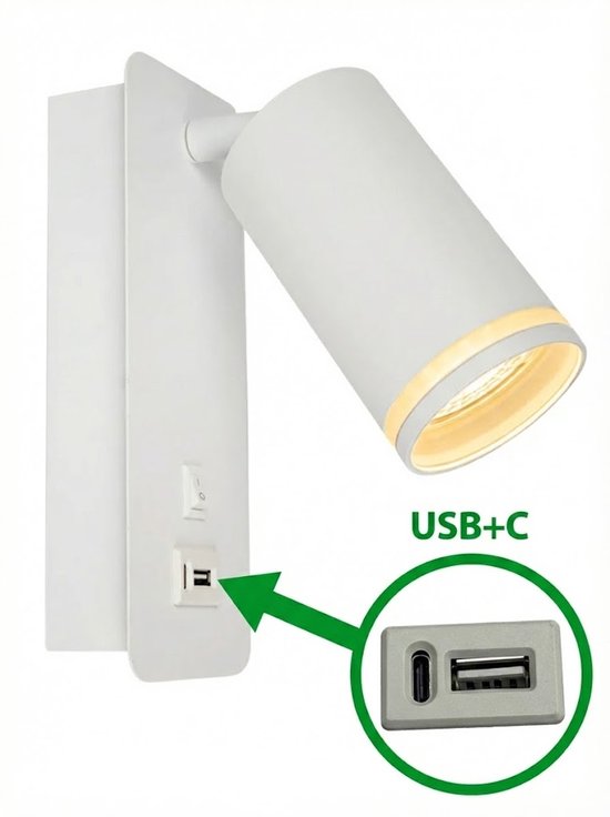 Applique LED - Lampe de chevet avec port USB | Raccord GU10 | Blanc