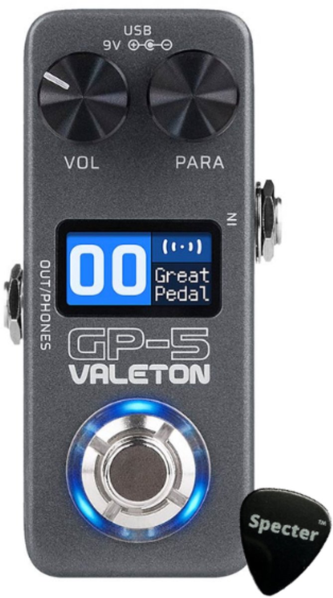 Valeton GP-5 compact multi-effectpedaal met SnapTone, IR loader en Specter plectrum