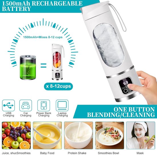 Elektrische Citruspers - Sinaasappel & Citroen Pers - USB Oplaadbaar - Compacte Sapcentrifuge - Fruitpers voor Vers Sinaasappelsap & Shakes - Wit - 450ML van Merkloos — afbeelding 5