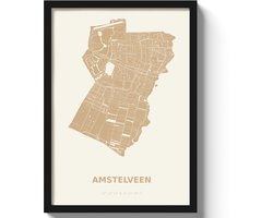 Poster Amstelveen A4 - 21 x 30 cm - Beige (Exclusief Lijst)