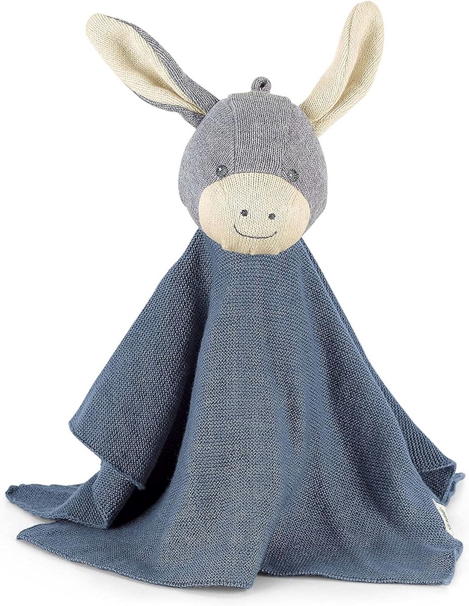 GOTS gebreid knuffeldoek met ezel motief van biologisch katoen