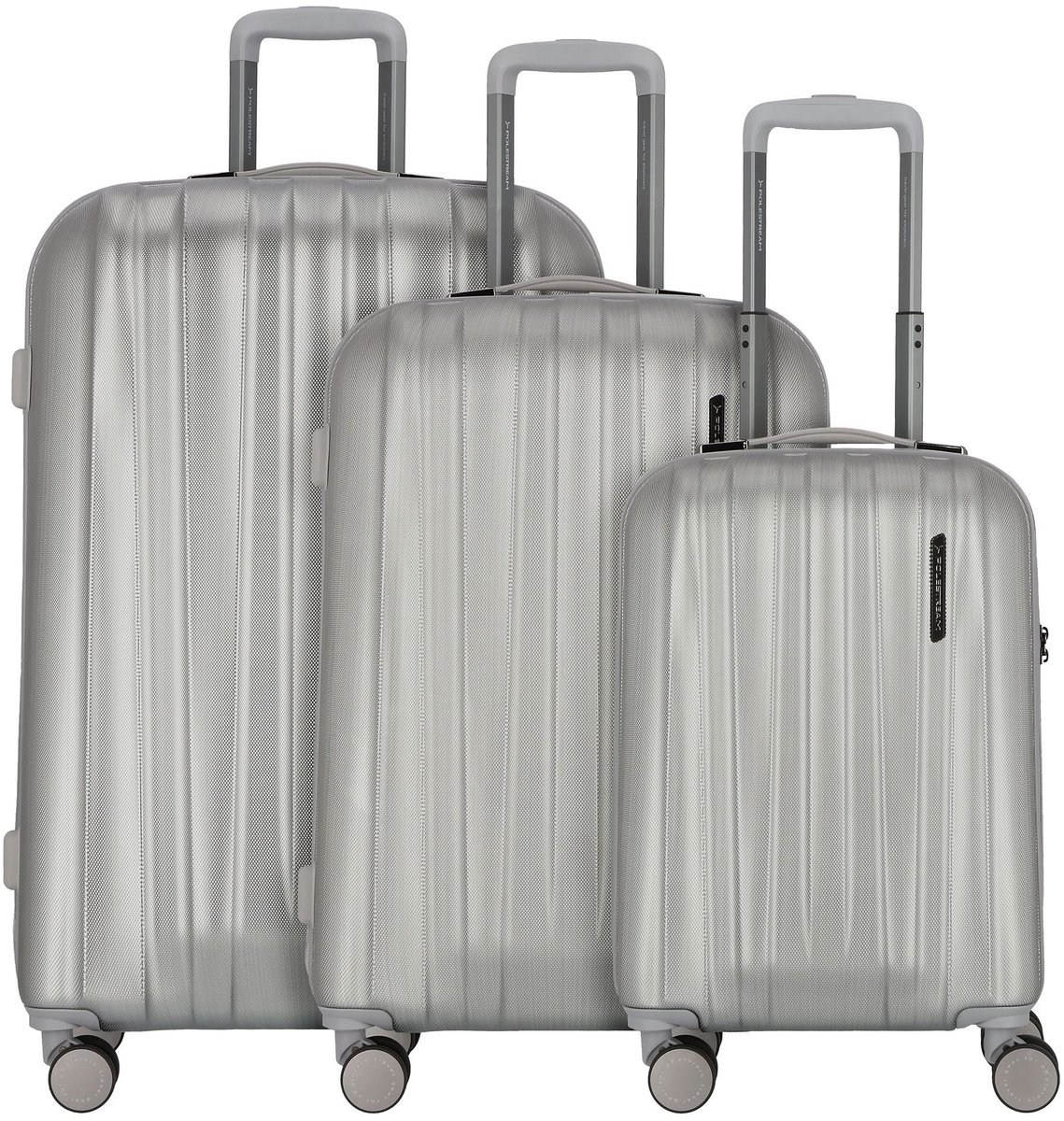 Polestream Moonrock 4 wielen Kofferset 3-delig met uitbreidingsplooi - Harde bagage - TSA slot - silver brushed