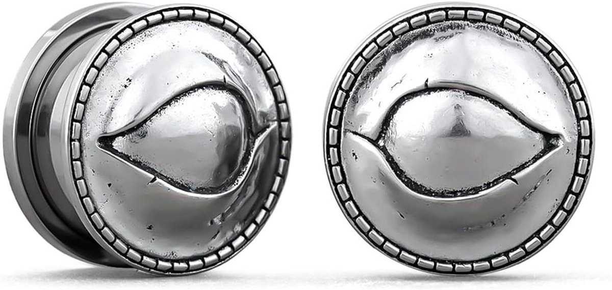 Ronte - Oortunnel met schroef achter en stretcher voor oorbellen, piercingstretcher rechts en links, roestvrij staal en zandsteen, 2g (6mm) - Set van 2