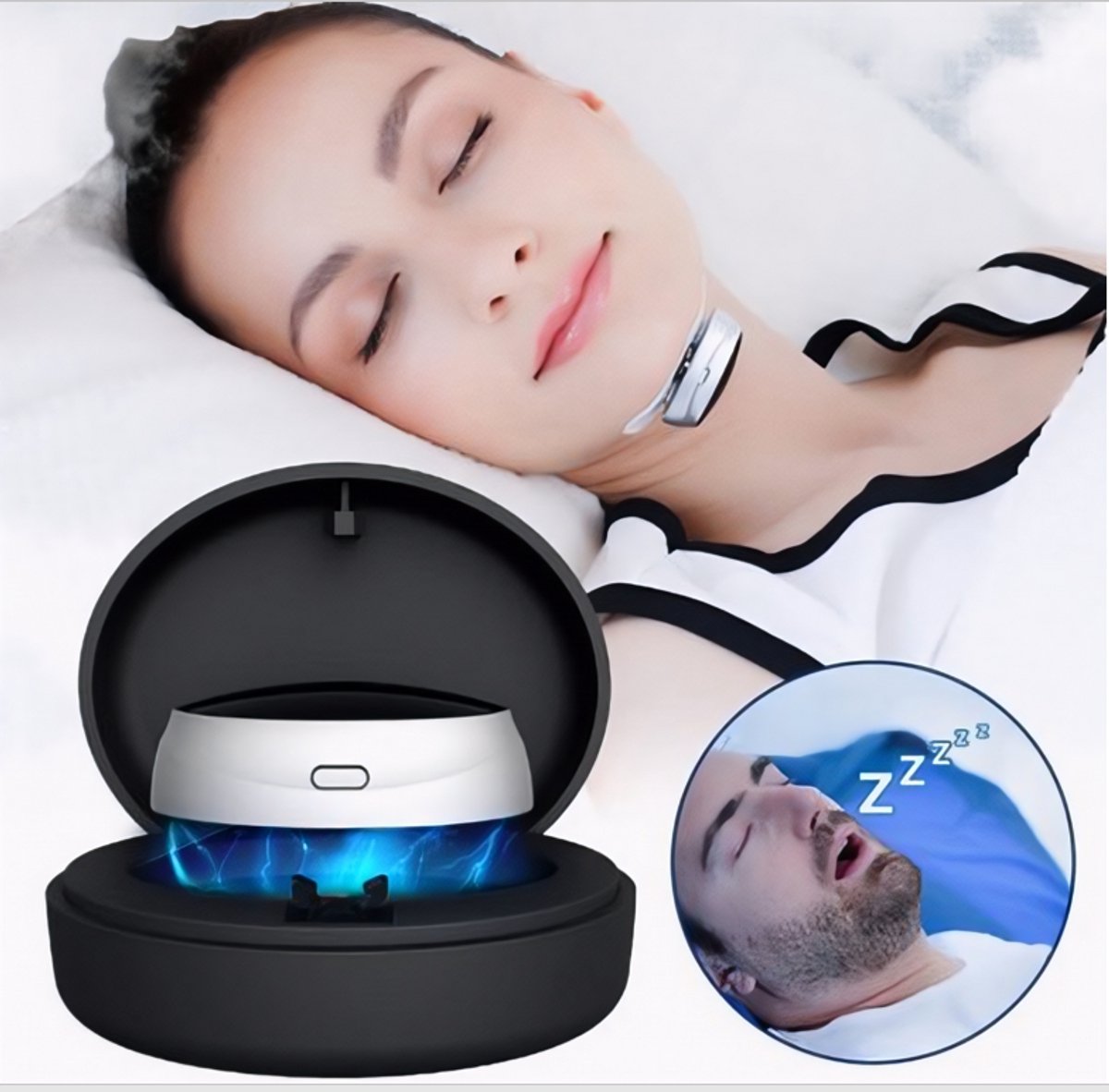 Slim Antisnurkapparaat – Dubbele Pulse Spierstimulator – Stop Snurken en Ademhalingscorrector –Gezondheidszorg – Snurkstopper, Ademhalingshulp, Snurkbehandeling, Snurkpreventie