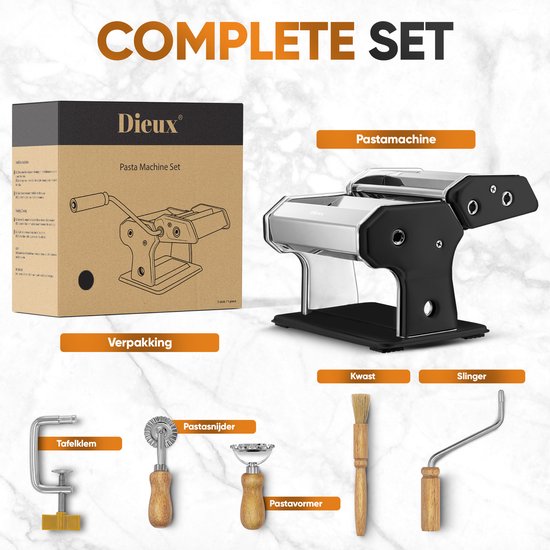 Dieux - Pastamachine Set - Zwart - Pastamaker - Inclusief Pasta Tools - Houten handvat - RVS - Pasta - Ravioli - Keukengerei - Housewarming cadeau van Merkloos — afbeelding 2