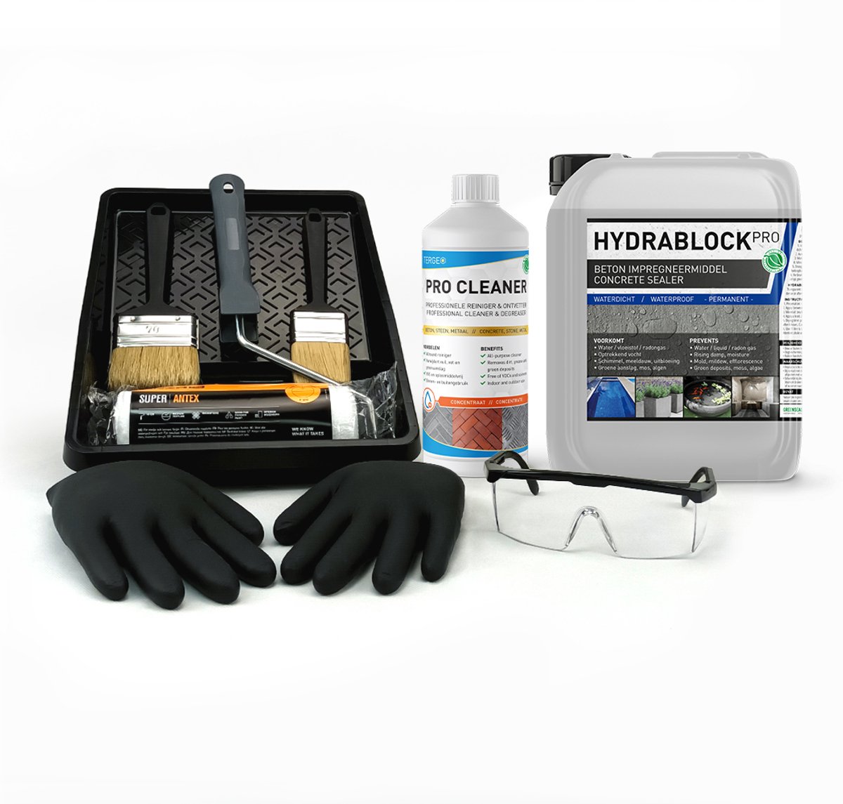 Clean & Prep Impregneerkit > Beton 20m² = Hydrablock Pro 5L + Betonreiniger 1L * Beton waterdicht maken - Kelder impregneren