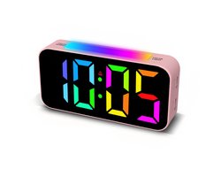 Ynkkvre - Digitale Wekker met Dubbel Alarm – Instelbaar Volume & Helderheid – LED Display met Nachtlamp in Meerdere Kleuren – Snooze Functie & Geheugenback-up-roze