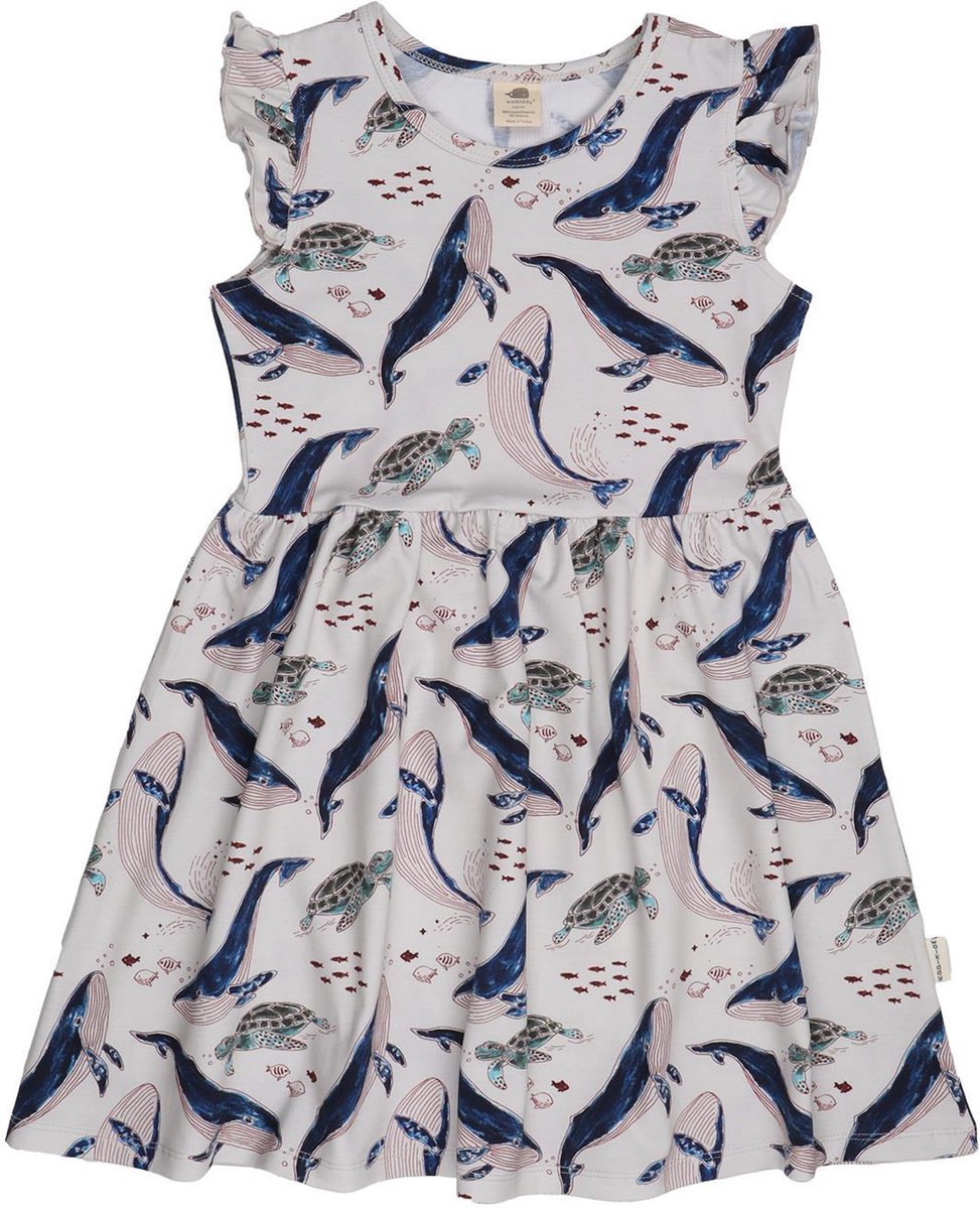 Walkiddy® Kinder Dress – Meisjes – Whales & Sea Turtles serie – Maat 104 – GOTS-gecertificeerd Biologisch Katoen