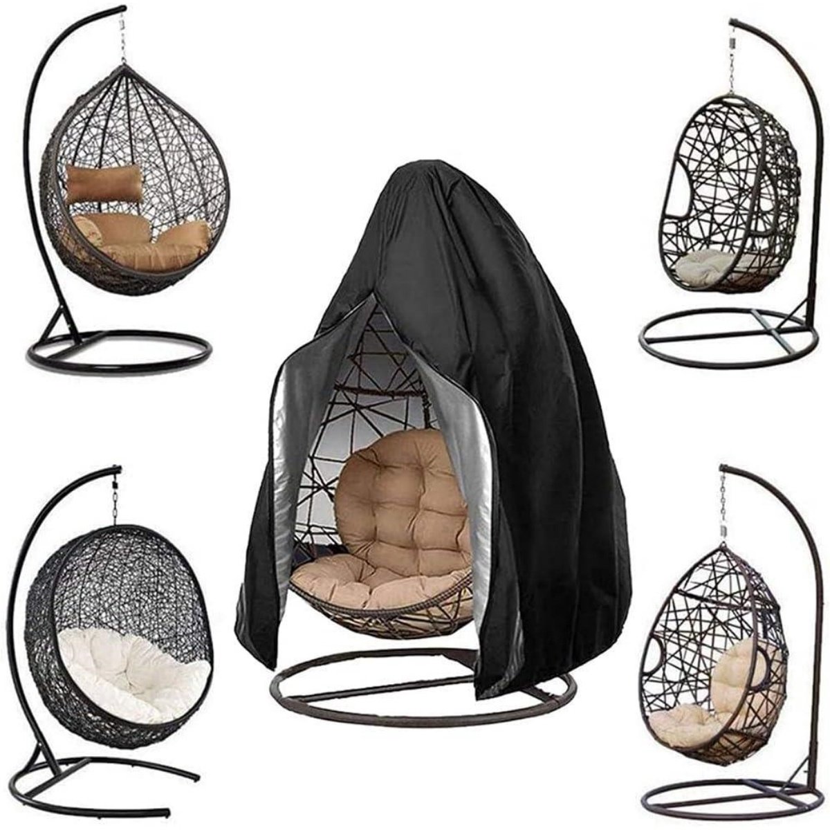 GelldG Hoes voor hangstoel voor buiten - Waterdicht en koubestendig - Gemaakt van 210D Oxford-stof - Winddicht en UV-bestendig - Geschikt voor hangstoelen en schommelstoelen - 190x115 cm - Zwart