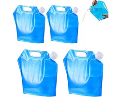 KZQ Noodpakket voor thuis - Set van 4 opvouwbare watertanks - Flexibele emmer van 5 l en 10 l - Draagbare nooddrinkwaterzak met afsluitbaar deksel en kraan - Noodwatertank