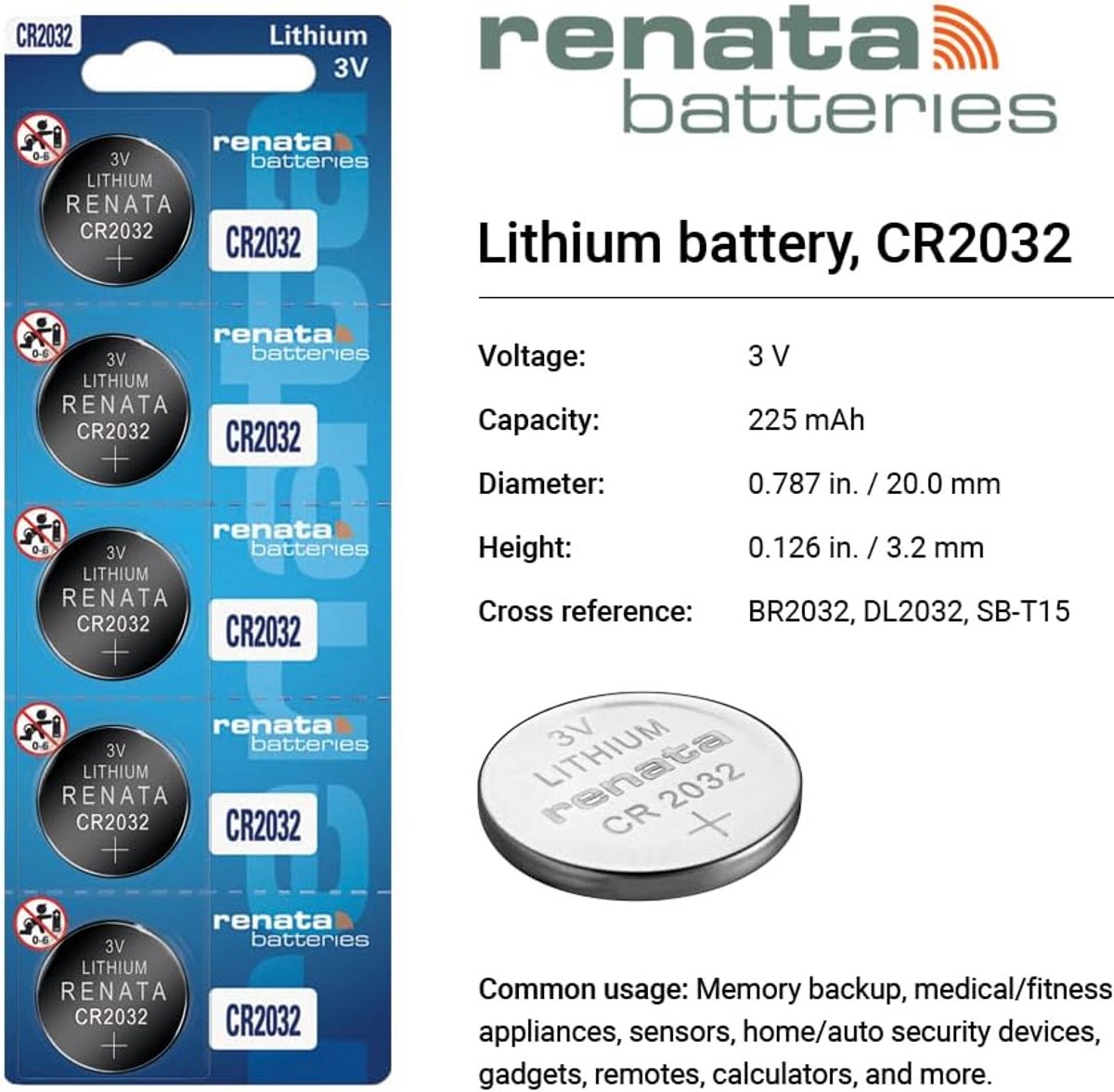 CR2032 lithiumbatterij 3 V per stuk verpakt in blister geschikt voor horloges en gadgets