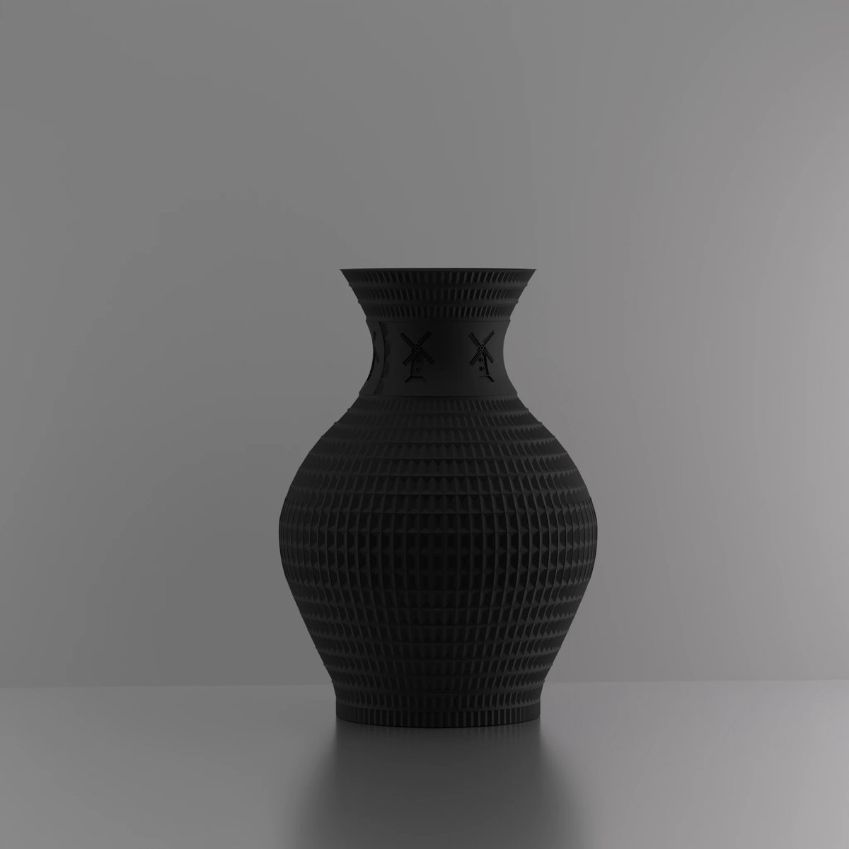 3d-gezellig Athene met molen - Vaas - Zwart - Maat 20 cm - 100% gerecycled PLA (bioplastic)