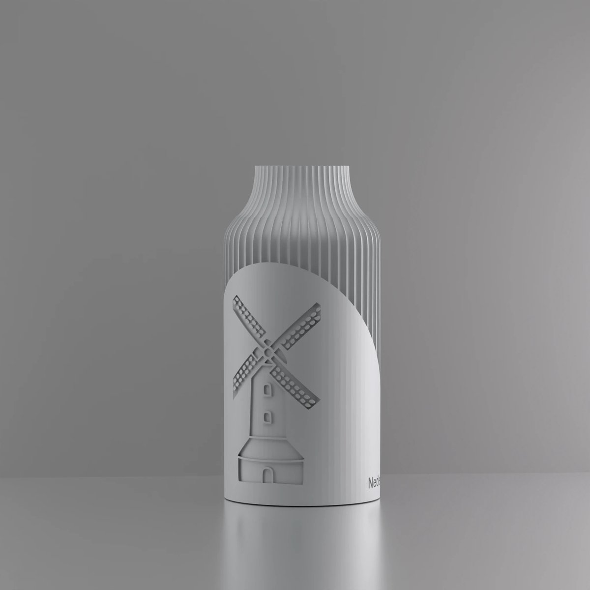 3d-gezellig Harmonie met molen + tekst Nederland - Vaas - Waterdicht - Grijs - Maat 25 cm - Kunststof - Modern - Bloemenvaas - 100% gerecycled PLA (bioplastic)