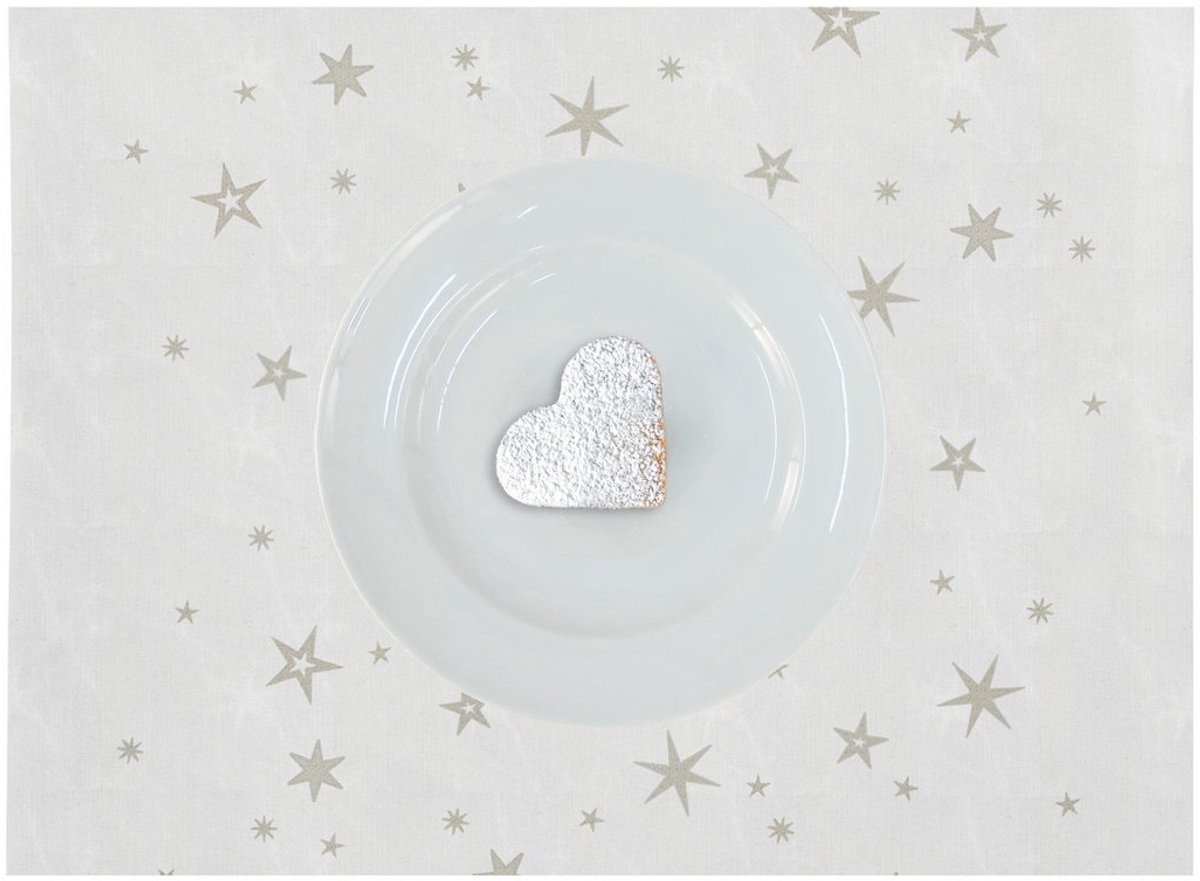 Placemat - VIER placemats Kerst - Room Wit met gouden sterren - textiel - 35 x 48 cm