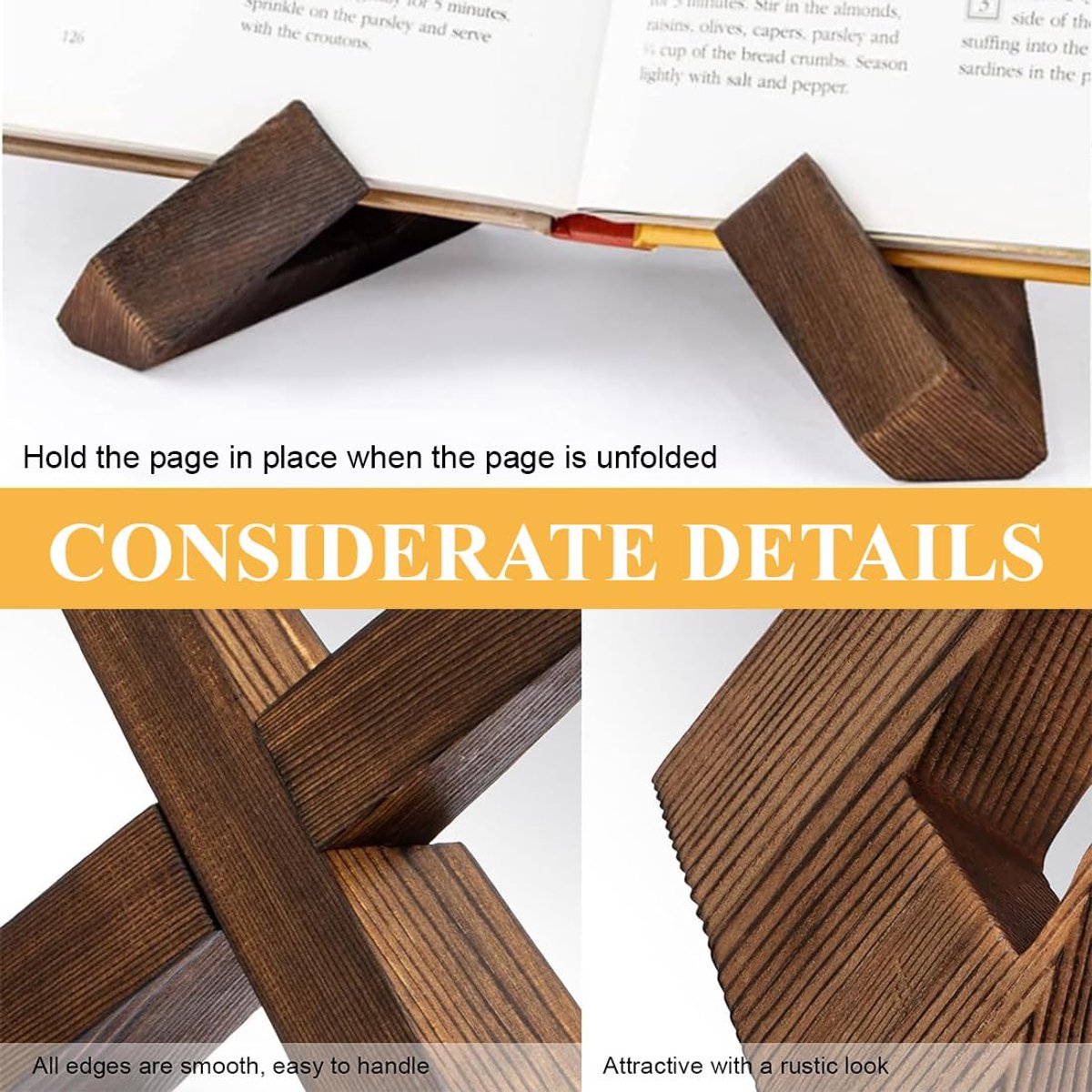 Houten boekenstandaard - Kookboekstandaard - Bruin - Boeken houder - Kookboek standaard - 16 x 13 x 11 cm - Receptenhouder - Boekhouder - Bordenstandaard - Kookboekhouder - Bordenhouder — cadeau in Kookcadeaus - foto 3