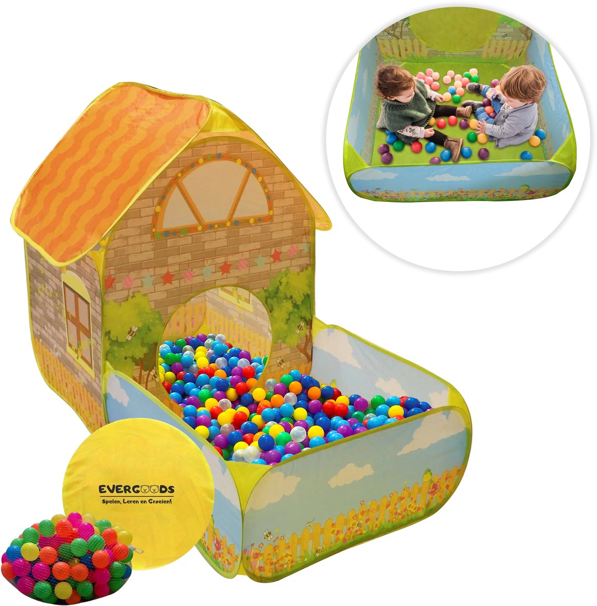 EverGoods Speeltent Kinderen – Speelhuis met 100 Ballen & Kruiptunnel – Pop-up – Binnen & Buiten – Opvouwbaar – Ballenbad – Incl. Draagtas & Ballenzak