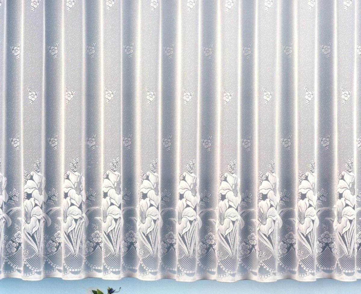 Famanu - Type 43, overgordijn, jacquard, gordijn met loodband voor mooie vallen, wit mooi bloemenpatroon, allover met plooiband/universele railband HxB 160x600 cm, voor raambreedte 190-235 cm