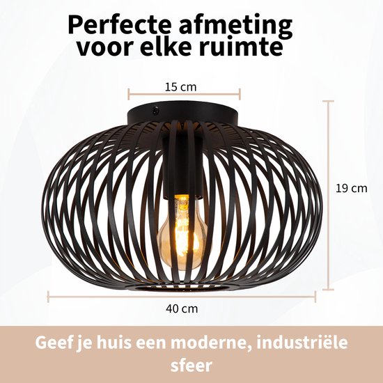 WoonWonder Luxelle Plafonnier Zwart - Plafonnier Lampe E27 - Industriel - ⌀ 40cm - Excl. Source de lumière