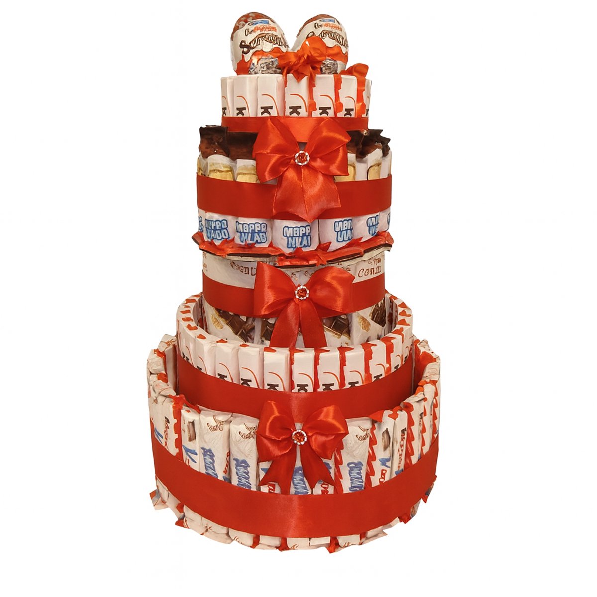 Luxe Kinder Chocolade Toren – 6-Laagse Cadeautaart met Maxi Surprise & Satijnen Strik