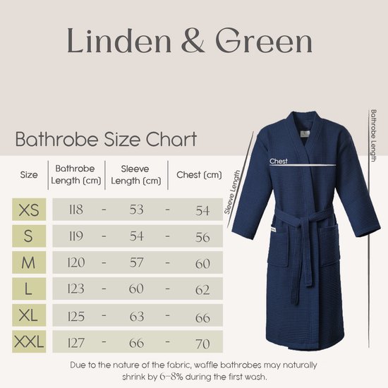 PandaHome - Badjas Unisexe - Badjas 100% Katoen - L - Marine - Gaufre en Katoen - Kimono - Badjas Femme - Peignoir Homme - Badjas Femme et Homme - L