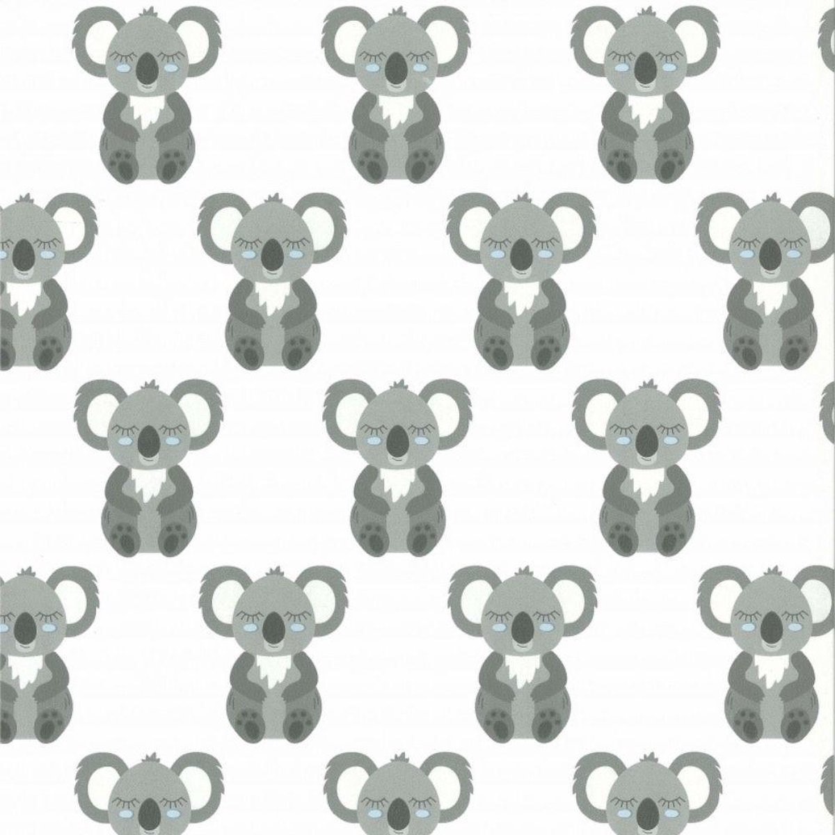 Behang - Koala's - Dieren behang - Kinderkamer - Scandinavisch - Wit grijs blauw - 0,53 x 10,05 m - Fabulous World