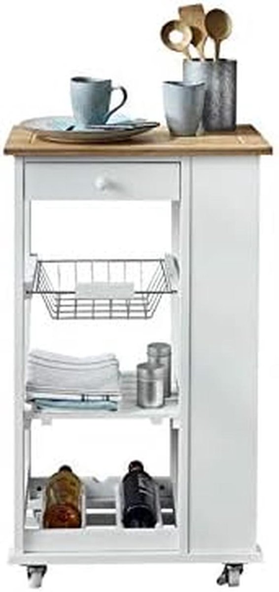 Witte keukenkar met Bamboo blad MDF 50x86x37