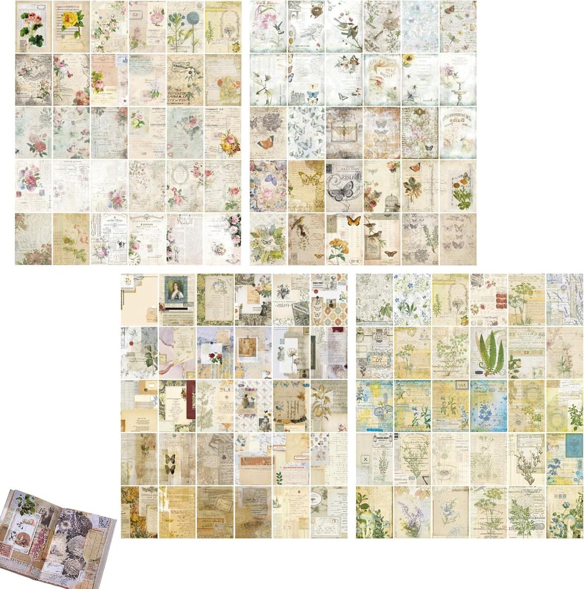 Ronte - Decoratief Scrapbookpapier Set - Vintage Design - Creatief Knutselen voor Fotoalbum, Dagboek, Notitieboek - 120 Vellen - 20x14 cm - Bullet Journal - Scrapbooking Papier met Thema's