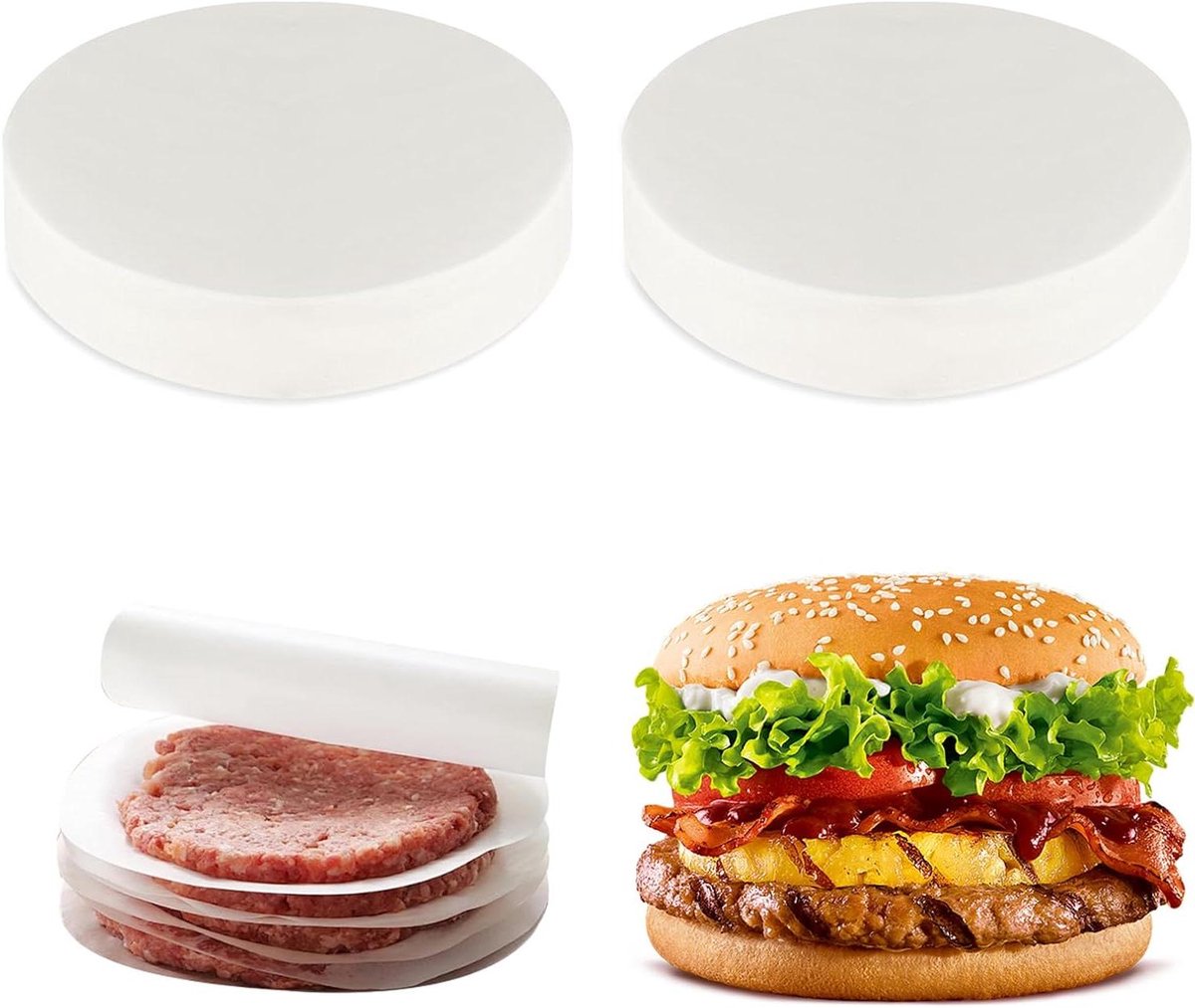 Ronte - Hamburgerpapiervellen 1000 stuks - ronde push-hamburgerpers - vetvrij bakpapier - niet-stick waspapiervellen - gescheiden invriezen - Ø 11 cm - voedsel verpakking