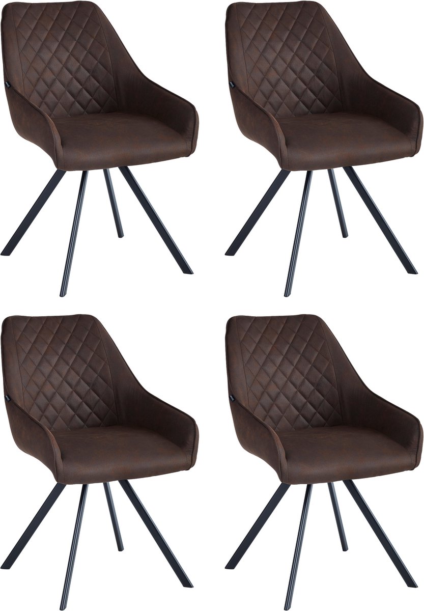 Colenis Elias Eetkamerstoel - Set Van 4 - Bruin - Microfiber Stof - 180° draaibaar